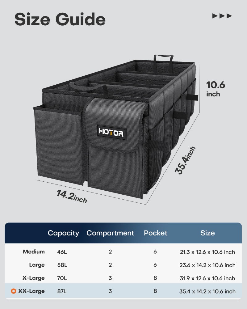 HOTOR Trunk Organizer for Car - Car Organizer, Foldable Trunk organizer for SUVs & Sedans, Sturdy Organization for Car Accessories, Tools, Sundries, Black, 3 Compartments, 35.4"Ã—14.2"Ã—10.6" - Image 2