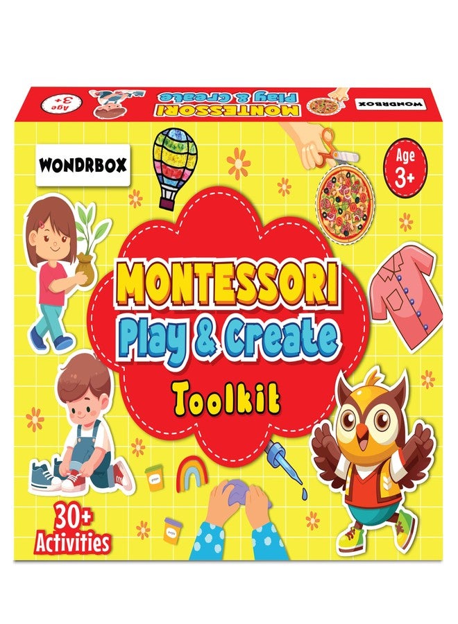 WONDRBOX Montessori 6-in-1 Play & Create Gift Set | Shoe Lacing, Scissor Skills, Dropper Art & Matching Activities | STEM Preschool Learning Toy for Kids Age 2-5 | Gifts for Boys & Girls - Image 1