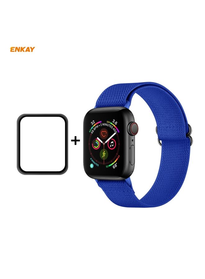 Replacement Strap For Apple Watch Series 6/5/4/SE 40mm Hat-Prince ENKAY 2 in 1 Adjustable Flexible Polyester Wrist Watch Band + Full Screen Full Glue PMMA Curved HD Screen Protector Royal Blue