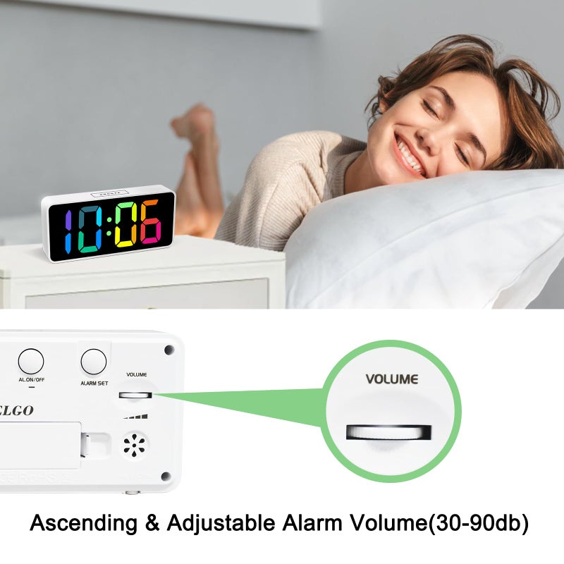 Welgo 7.5 Inches Large Digital Alarm Clock for Seniors & Kids, 0-100% Dimmable Display, USB Charging Port, Adjustable Volume, Easy Operation, Snooze, Outlet Powered for Bedroom - Image 4