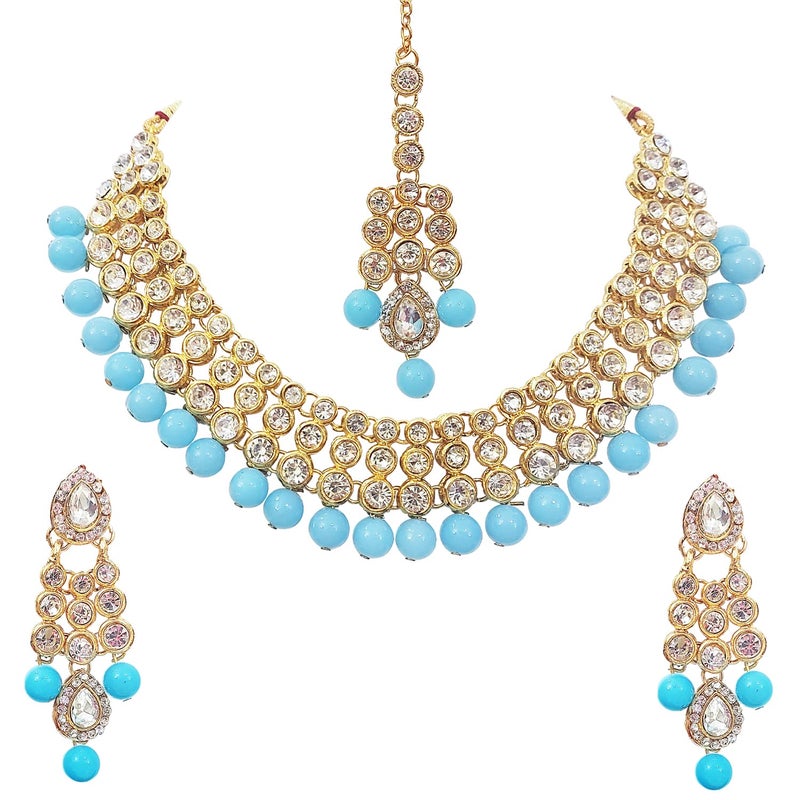 CHRISHAN Store gold plated designer stone pearl necklace set for women and girls. - Image 1