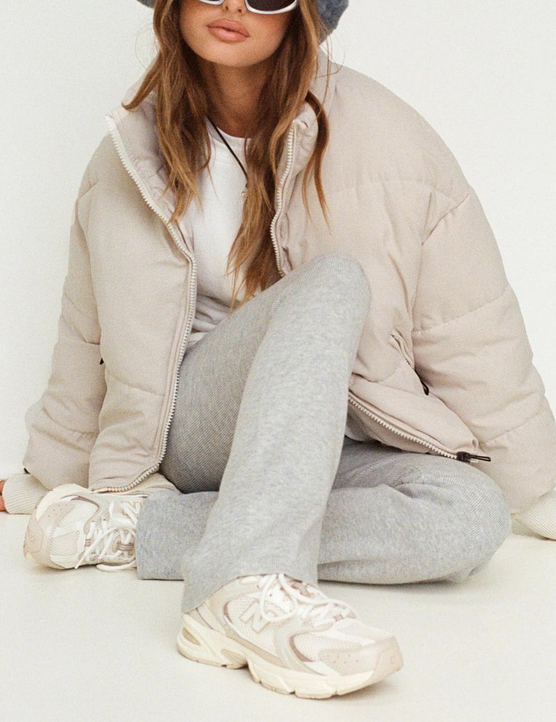 UANEO Puffer Jacket Womens Oversized Cropped Puffy Quilted Winter Jackets Coat (Beige-S) - Image 5