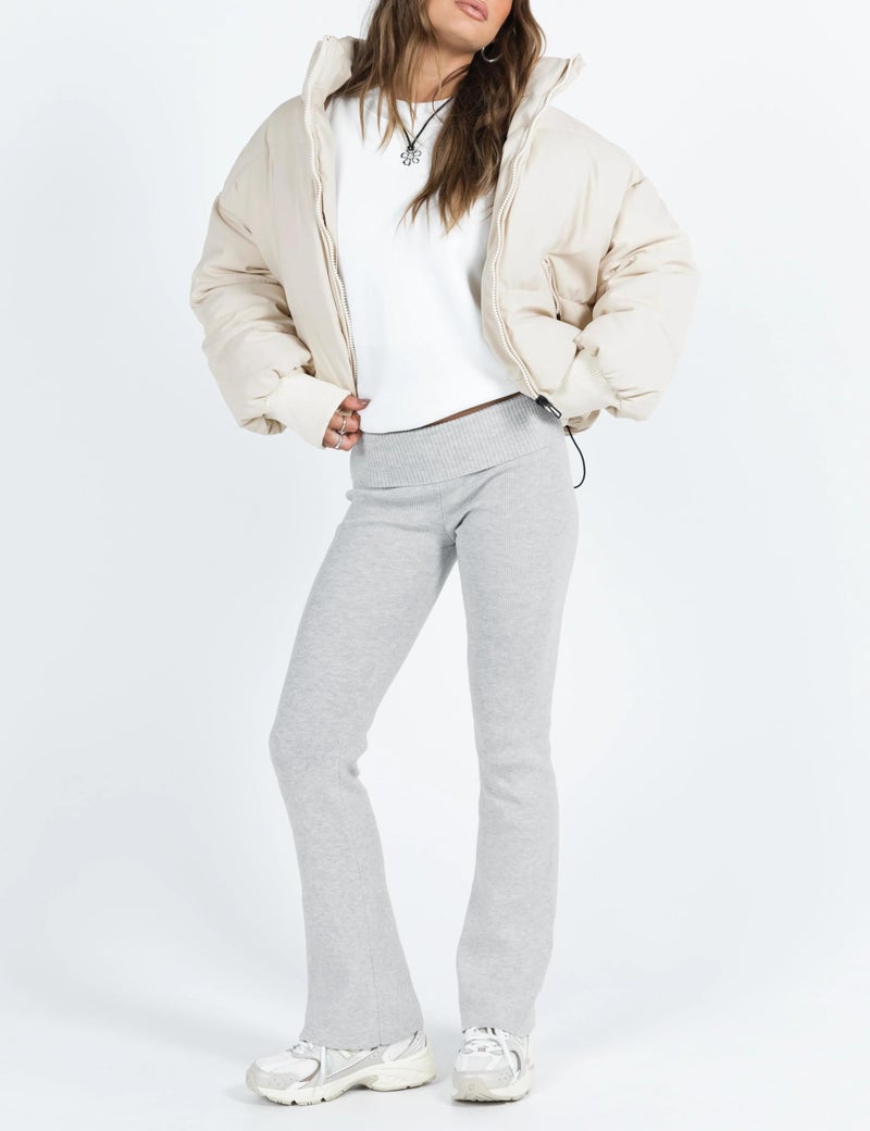 UANEO Puffer Jacket Womens Oversized Cropped Puffy Quilted Winter Jackets Coat (Beige-S) - Image 4