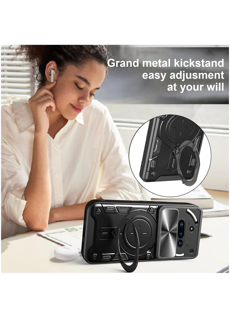 Phone Case for Nothing Phone 3a with Slide Camera Cover and 360°Rotatable Ring Stand Drop Protective Phone Cover with Magnetic Car Mount Holder - Image 4