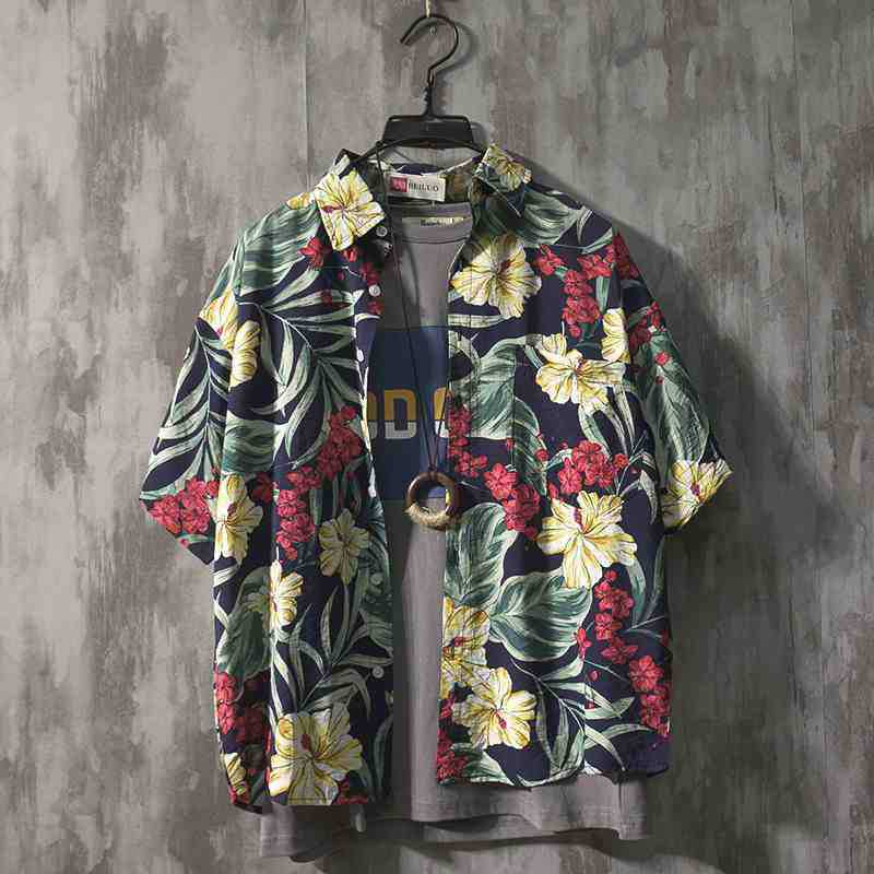 Japanese-Style Ins Hong Kong Style Summer Short-Sleeve Floral Shirt For Men And Women, Retro Cool Hawaiian Beach Couple Loose Shirt - Image 1
