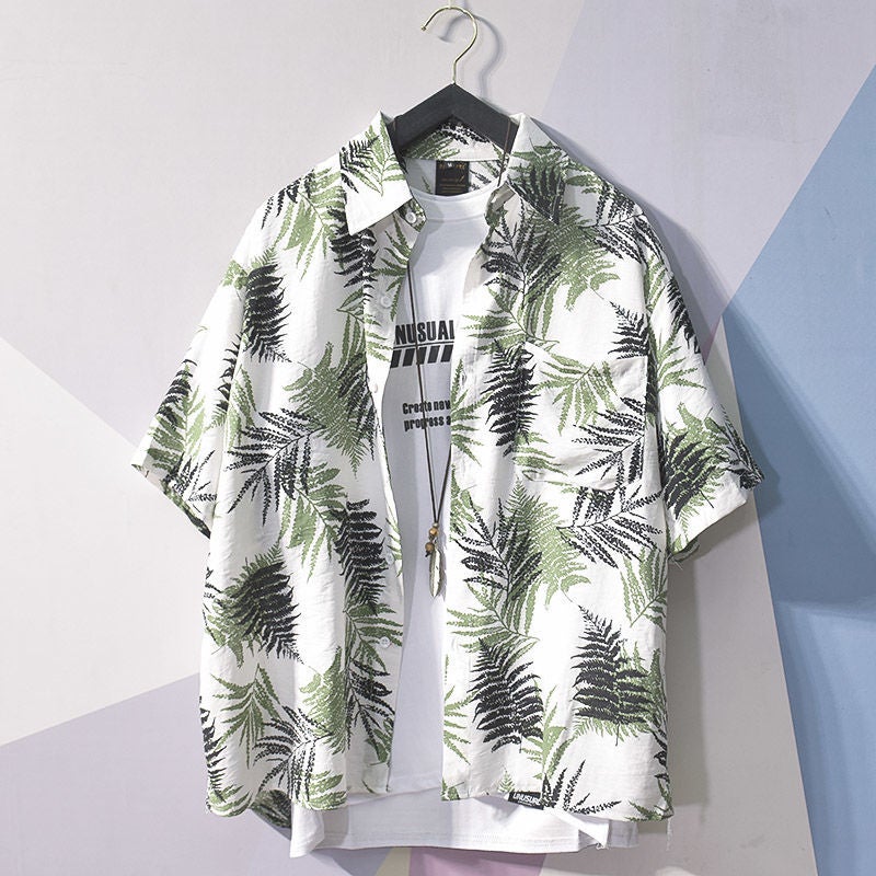 Japanese-Style Ins Hong Kong Style Summer Short-Sleeve Floral Shirt For Men And Women, Retro Cool Hawaiian Beach Couple Loose Shirt - Image 2