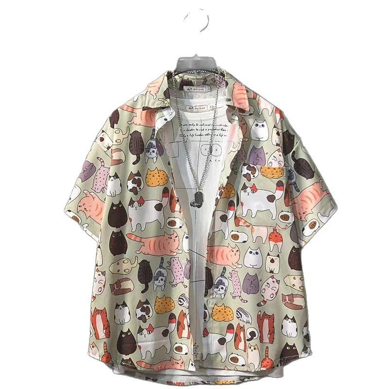Japanese-Style Ins Hong Kong Style Summer Short-Sleeve Floral Shirt For Men And Women, Retro Cool Hawaiian Beach Couple Loose Shirt - Image 5