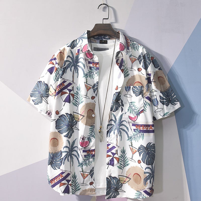 Japanese-Style Ins Hong Kong Style Summer Short-Sleeve Floral Shirt For Men And Women, Retro Cool Hawaiian Beach Couple Loose Shirt - Image 3