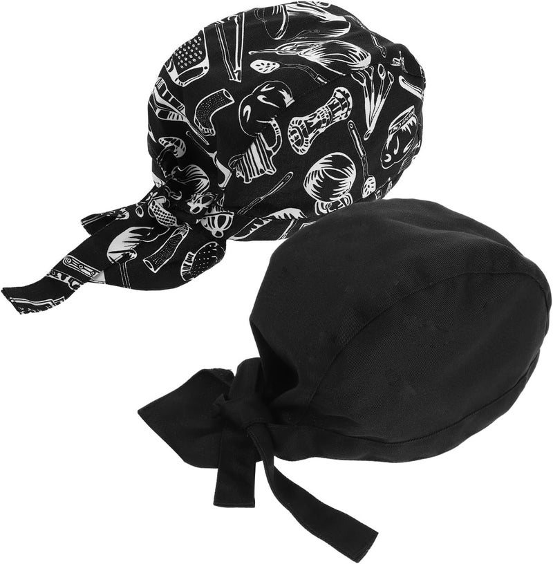 VOSAREA Unisex Chef Hat Adjustable Kitchen Cap with Black White Fork Spoon Print, Breathable Food Service Cooking Beanie for Men Women - Image 1