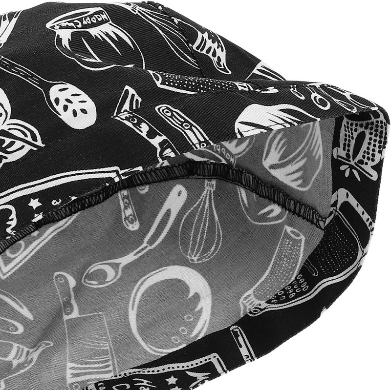 VOSAREA Unisex Chef Hat Adjustable Kitchen Cap with Black White Fork Spoon Print, Breathable Food Service Cooking Beanie for Men Women - Image 3