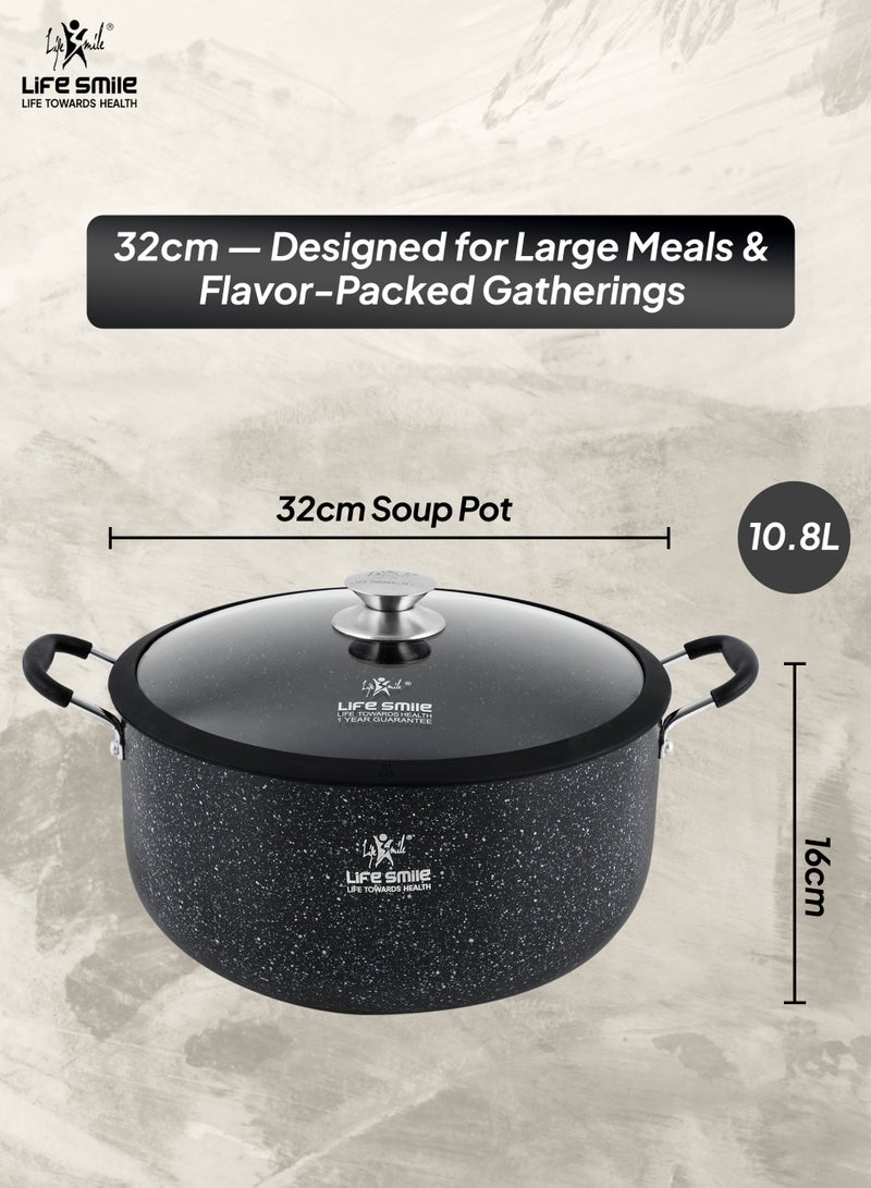 Life Smile Granite Non-Stick Soup Pot-10.8L with Glass Lid-Large Cooking Pot with Heat Resistant Handles-Multi-Layer Granite Non stick Cookwares - Image 3