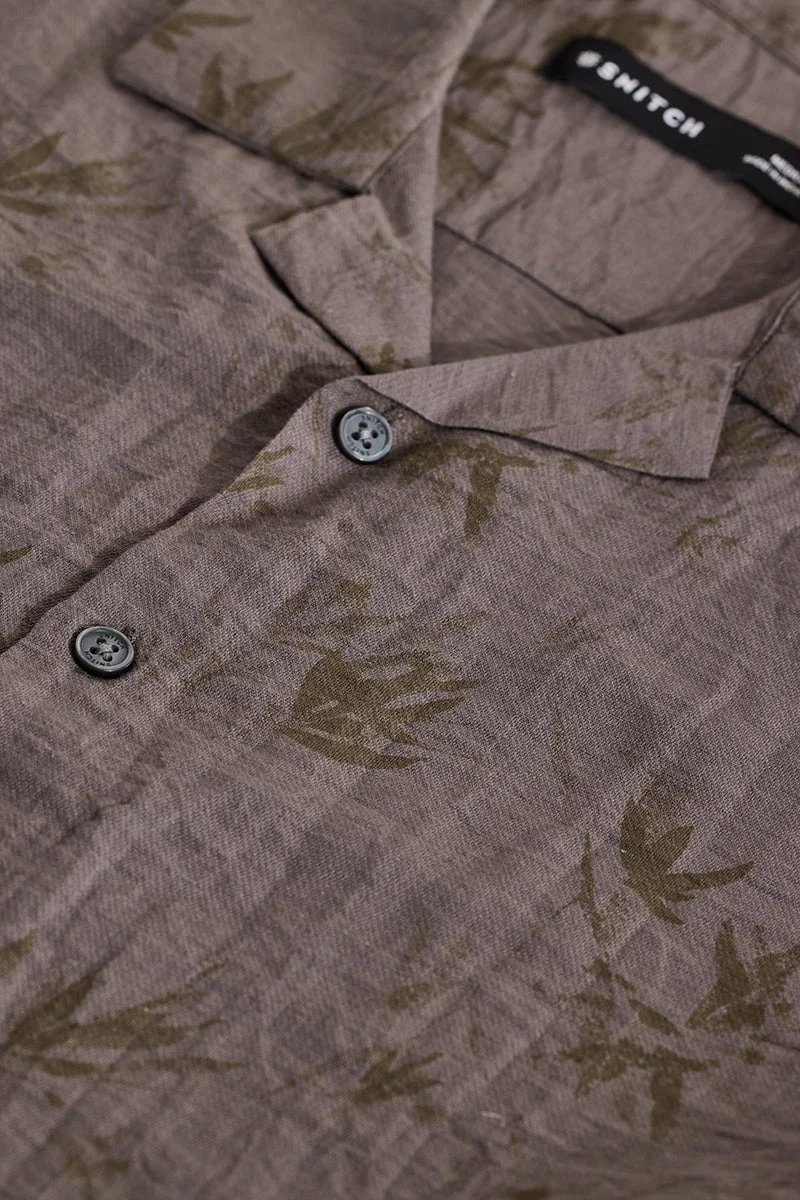 SNITCH Grey Floral Half Sleeve Boxy Casual Shirt