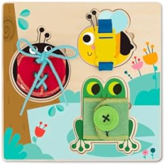 WOODEN BASIC SKILLS BOARD – 5 EDUCATIONAL PEG PUZZLE GAMES – TEACHES TIME, FINE MOTOR, PROBLEM SOLVING – FUN MONTESSORI LEARNING TOY FOR BABIES & TODDLERS – SCREEN-FREE PLAY - Image 2