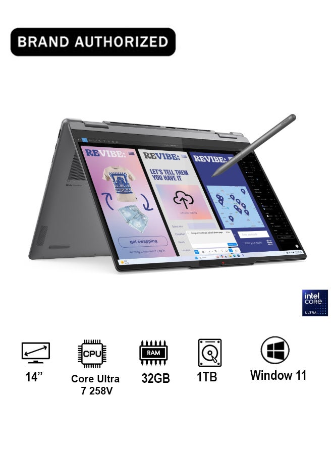 Lenovo Yoga 7 2-in-1 14ILL10 Copilot+ PC | 14" 2.8K WQXGA+ OLED Display, Intel Core Ultra 7 258V, Integrated Intel Arc Graphics 140V, 32GB RAM, 1TB SSD, Win11 [83JQ003TAX] Luna Grey - Image 1