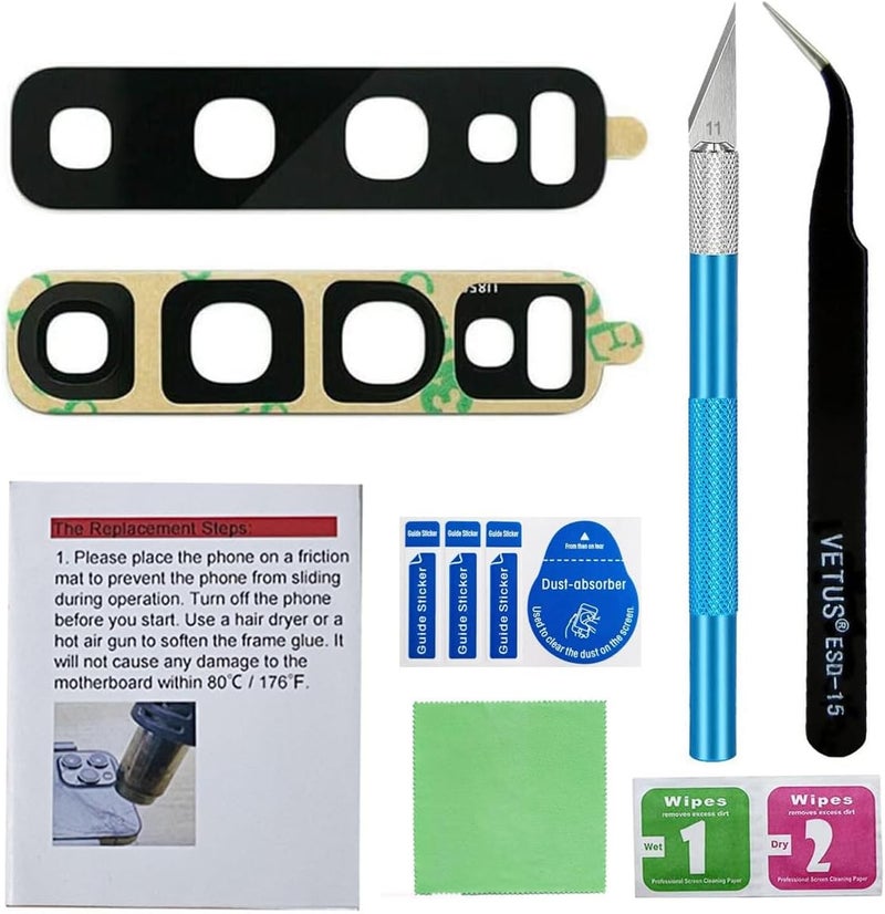 Perzework 2 Pcs Original Back Rear Camera Lens Glass Replacement for Samsung Galaxy S10 and Samsung Galaxy S10+ Plus with pre-Installed Adhesive and Reparing Toolkit - Image 1