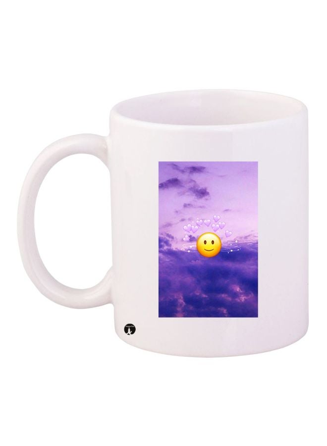 RYN Smiley Emoji Printed Coffee Mug White/Purple/Yellow 11ounce