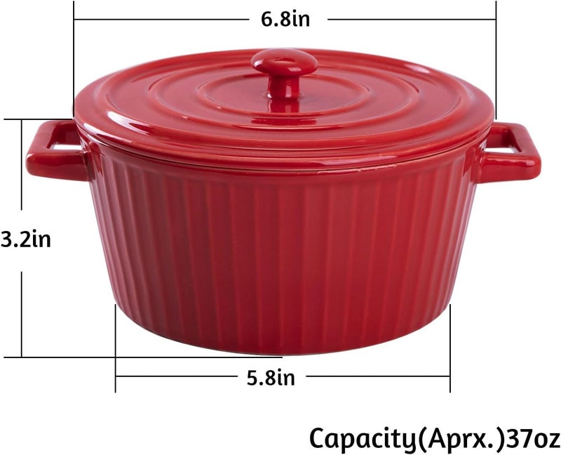 WHJY Red Colorful Ceramic Casserole Dish with Lid1 Quart Ceramic Casserole Pan for Bakeware Oven - Image 2