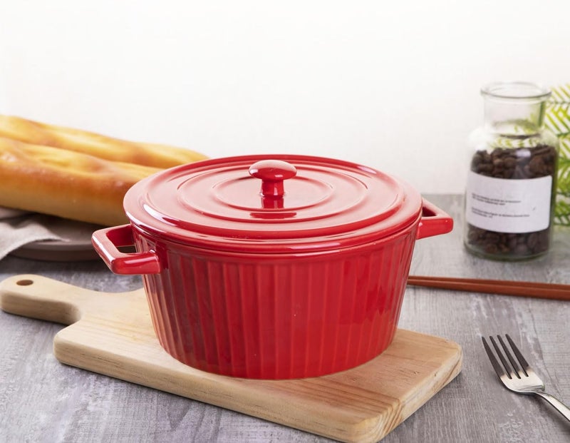 WHJY Red Colorful Ceramic Casserole Dish with Lid1 Quart Ceramic Casserole Pan for Bakeware Oven - Image 4