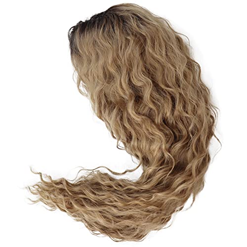 GNIMEGIL Natural Ombre Light Brown Curly Wig Long Wavy Wigs for Women Wave Hair Free Part Synthetic Daily Party Cosplay Costume Halloween Wig - Image 5