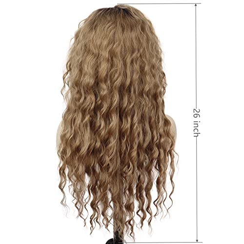GNIMEGIL Natural Ombre Light Brown Curly Wig Long Wavy Wigs for Women Wave Hair Free Part Synthetic Daily Party Cosplay Costume Halloween Wig - Image 4