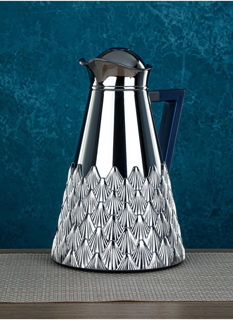 Bamboo Bark - 2 Pieces Vacuum Flask Silver & Navy Blue Set - Double Walled Insulated Thermos Bottles for Hot & Cold Beverages, Leak-Proof, Plastic Travel Mugs - Image 1