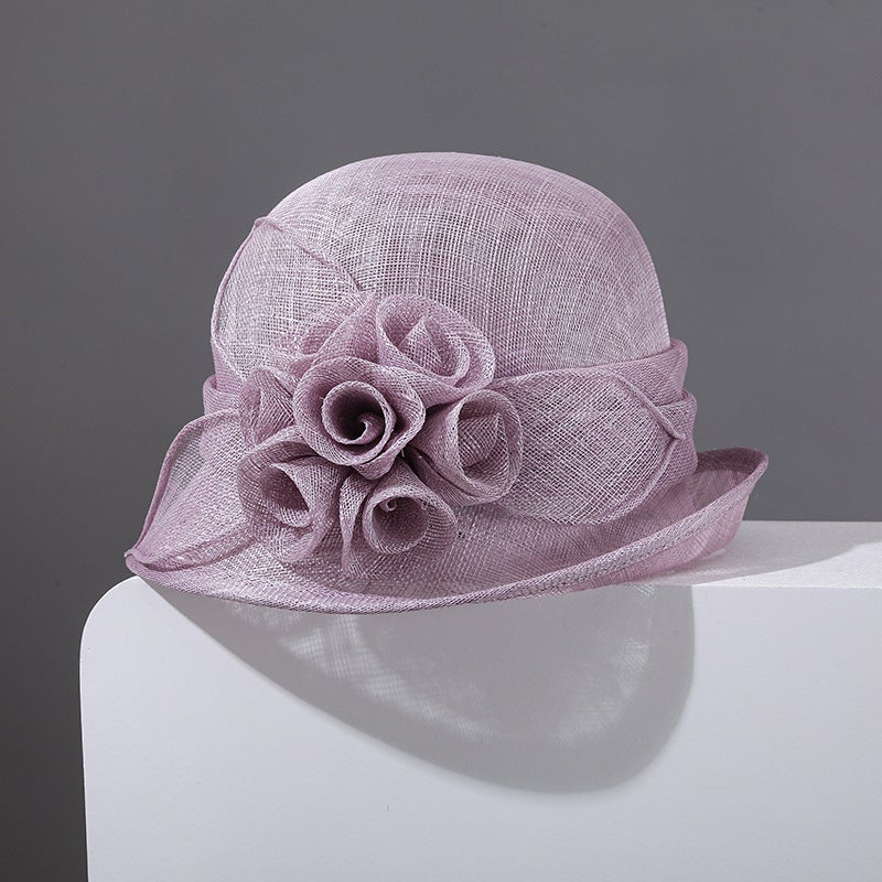Huacao British Red Retro Elegant Linen Rolled Edge Handmade Flower Hat Breathable And Light Fashion Linen Hat Summer - Image 2