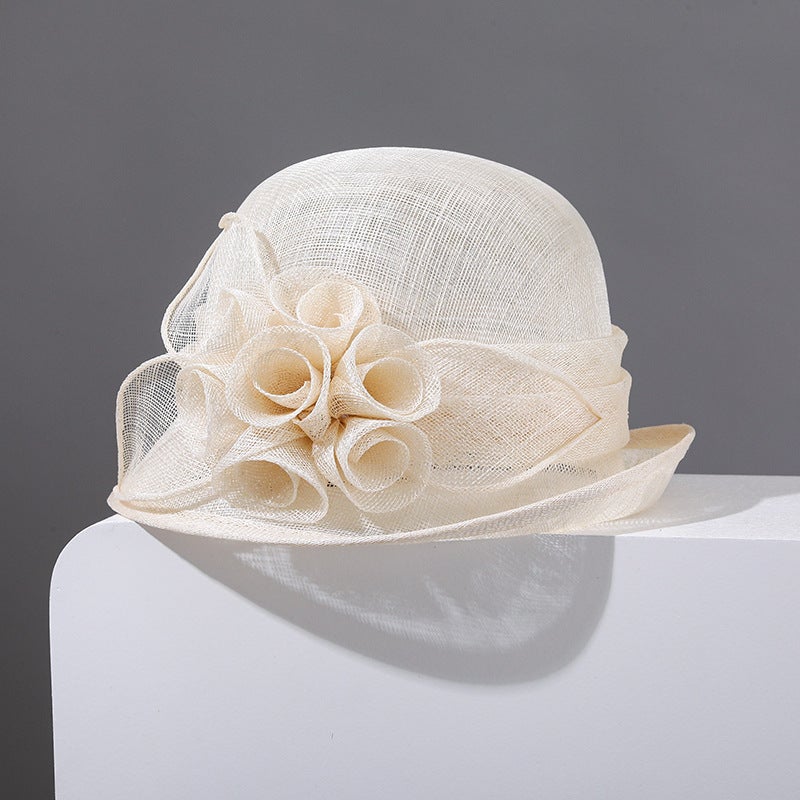 Huacao British Red Retro Elegant Linen Rolled Edge Handmade Flower Hat Breathable And Light Fashion Linen Hat Summer - Image 5