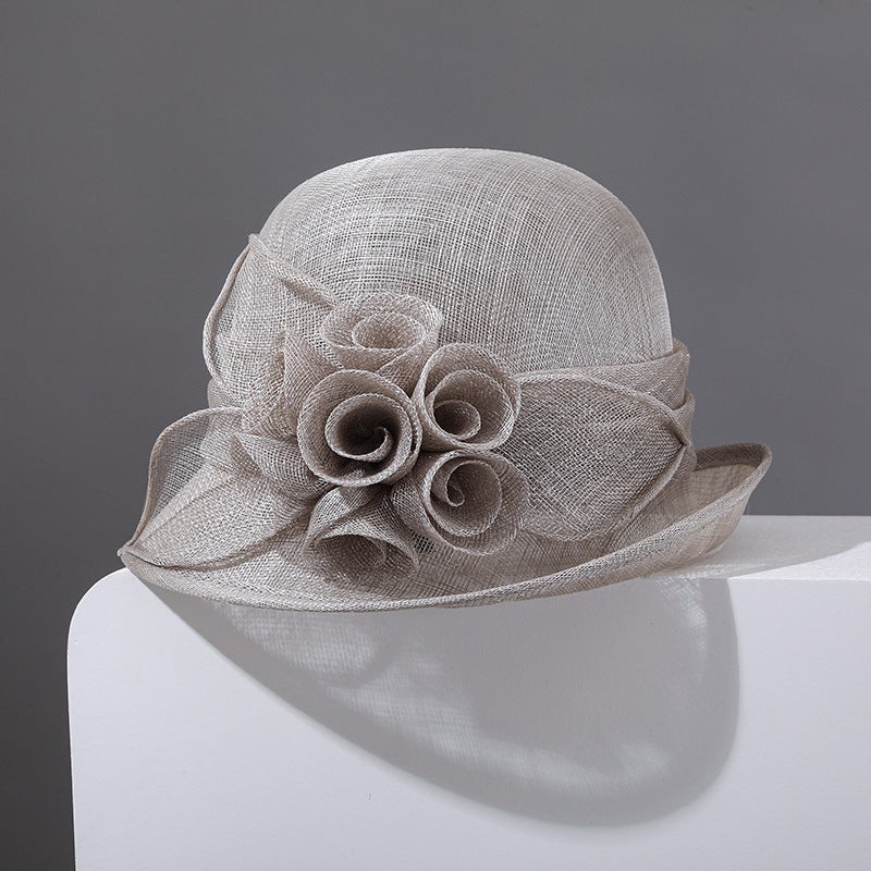 Huacao British Red Retro Elegant Linen Rolled Edge Handmade Flower Hat Breathable And Light Fashion Linen Hat Summer - Image 4