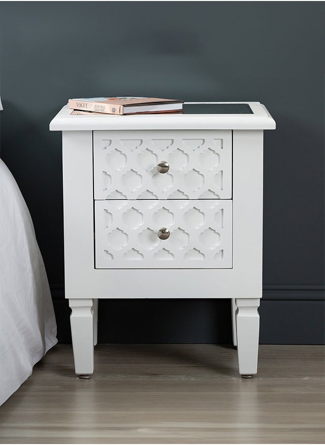 VANITY LIVING Bedside Table, 2 Drawers Modern Marrakech White Wood Mirrored Top Nightstand Bed Cabinet, Storage Sofa Side Table, End Table for Living & bedroom furniture  - Image 1