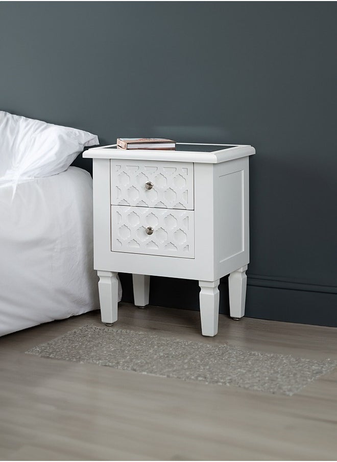 VANITY LIVING Bedside Table, 2 Drawers Modern Marrakech White Wood Mirrored Top Nightstand Bed Cabinet, Storage Sofa Side Table, End Table for Living & bedroom furniture  - Image 2