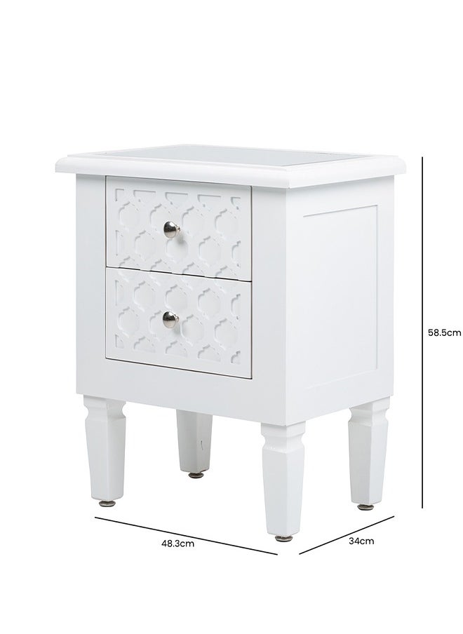 VANITY LIVING Bedside Table, 2 Drawers Modern Marrakech White Wood Mirrored Top Nightstand Bed Cabinet, Storage Sofa Side Table, End Table for Living & bedroom furniture  - Image 3