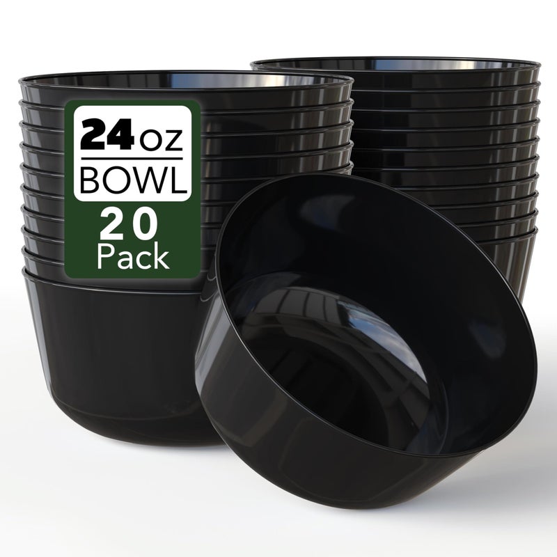 Trendables Plastic Bowls Disposable Bowls 24 Oz Bowl Set Of 20 Black Fancy Plastic Serving Dishes Perfect for Parties and Events Disposable Candy Bowl - Image 1
