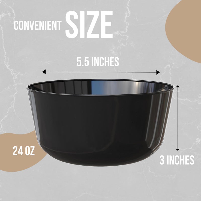 Trendables Plastic Bowls Disposable Bowls 24 Oz Bowl Set Of 20 Black Fancy Plastic Serving Dishes Perfect for Parties and Events Disposable Candy Bowl - Image 4
