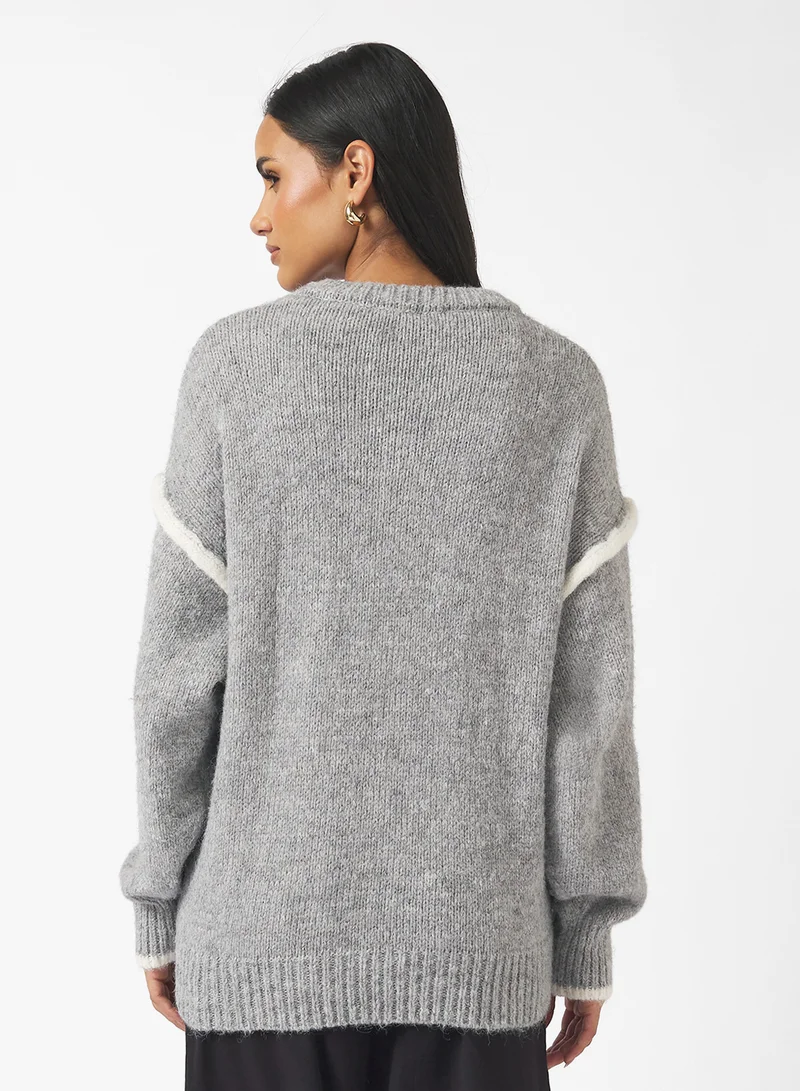 جينجر Oversize Contrast Trim Detail Sweater