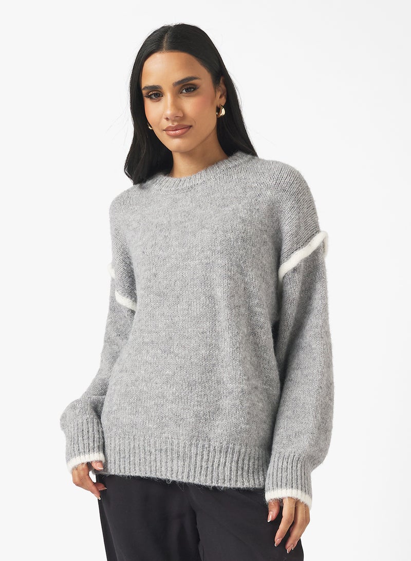 جينجر كنزة بياقة متباينة بتفاصيل كبيرة - Image 1