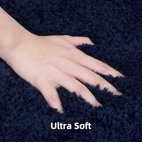 WCBSTT 3 Pieces Luxury Bathroom Rug Set with U-Shaped Toilet Rug, Non-Slip Rubber Bottom, Thick Microfiber Fluffy Plush, Water absorption, Quick Dry, Ultra Soft, Bath Mats for Bathroom, Tub(Navy Blue) - Image 4