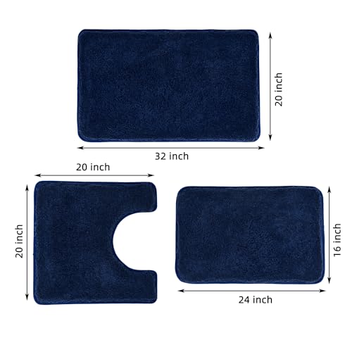 WCBSTT 3 Pieces Luxury Bathroom Rug Set with U-Shaped Toilet Rug, Non-Slip Rubber Bottom, Thick Microfiber Fluffy Plush, Water absorption, Quick Dry, Ultra Soft, Bath Mats for Bathroom, Tub(Navy Blue) - Image 3