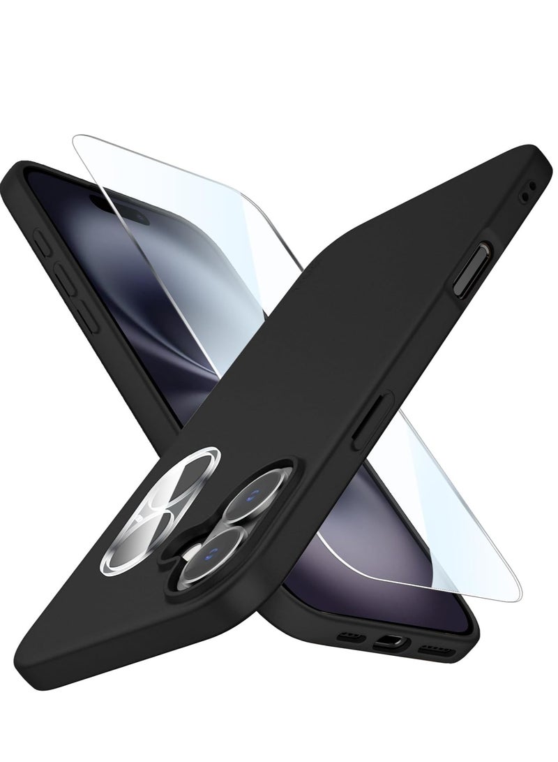 ELTRAZONE iPhone 16 Case Ultra-Thin Matte Cover with Upgraded Camera Lens & Screen Protectors – Slim Shockproof Anti-Scratch Soft Touch Case for iPhone 16, Black - Image 1