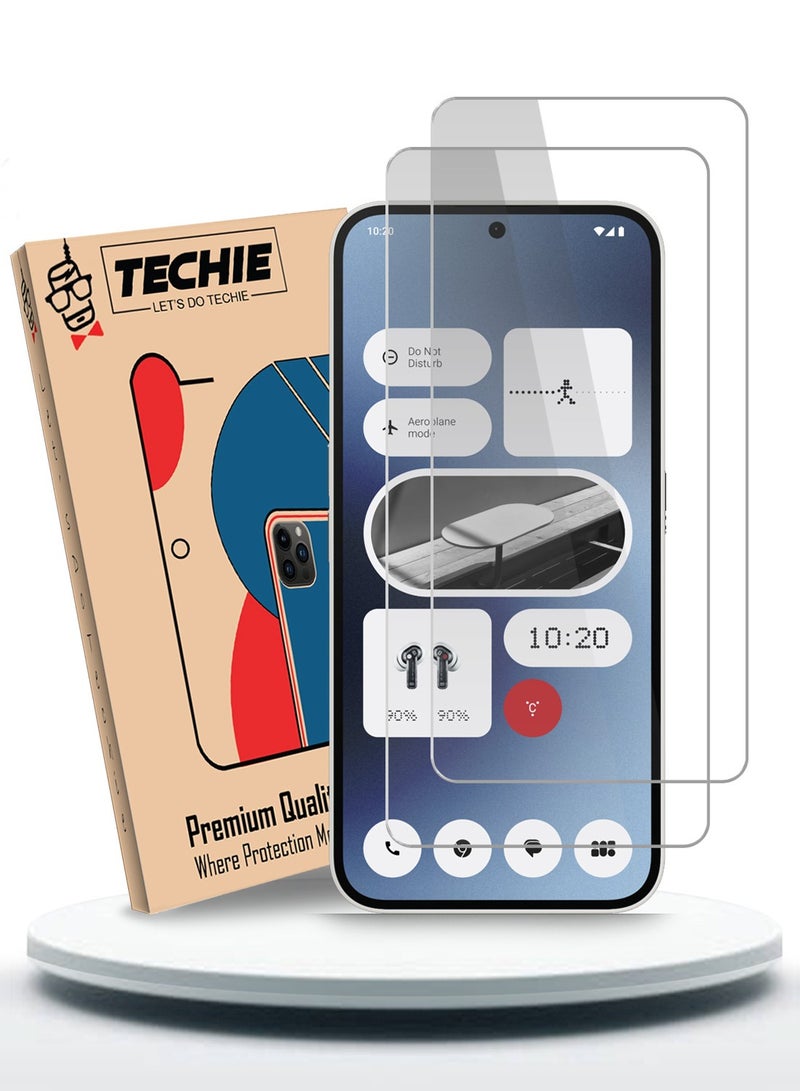 Techie 2 Pack HD Tempered Glass Screen Protector for Nothing Phone 2a - Anti Reflection Anti Bubbles 9H Hardness 0.33 mm Rounded Edges Easy Installation - Image 1