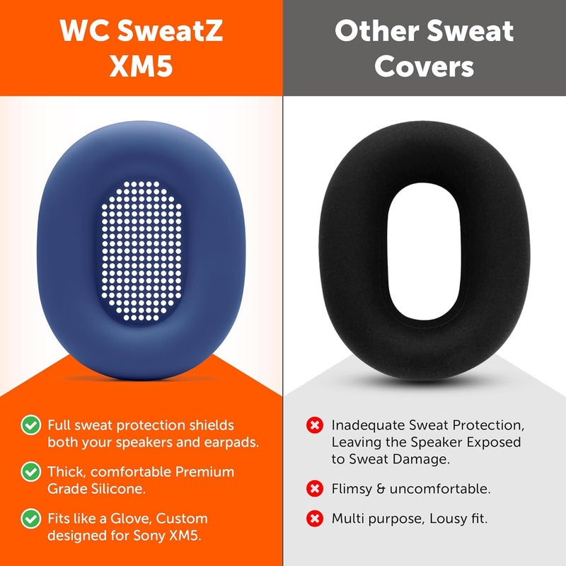 SweatZ XM5 - Protective Headphone Ear Covers for Sony WH1000XM5 by | Only Compatible with Sony XM5 Over Ear Headphones | Sweatproof & Easily Washable | Blue - Image 3