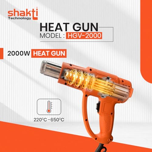 Shakti Technology - HGV-2000 W | High Speed Heat Gun with Dual Temperature 220°C - 650°C | Ergonomic Design | 5.9ft Cord – Ideal for Paint Removal, Shrink Wrapping - Image 3
