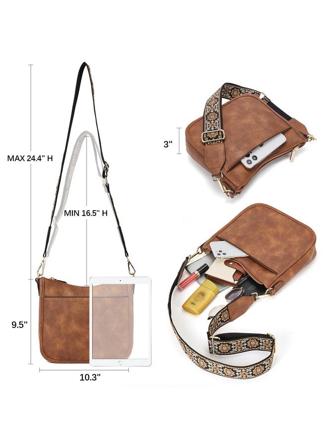 Bostanten BOSTANTEN Crossbody Bags for Women Trendy Vegan Leather Hobo Purses Shoulder Handbags With Wide Shoulder Strap Brown - Image 3
