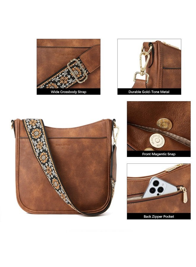 Bostanten BOSTANTEN Crossbody Bags for Women Trendy Vegan Leather Hobo Purses Shoulder Handbags With Wide Shoulder Strap Brown - Image 5