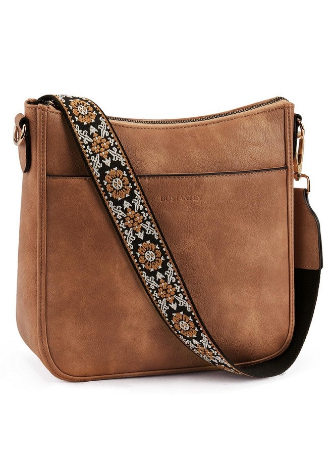 Bostanten BOSTANTEN Crossbody Bags for Women Trendy Vegan Leather Hobo Purses Shoulder Handbags With Wide Shoulder Strap Brown - Image 1