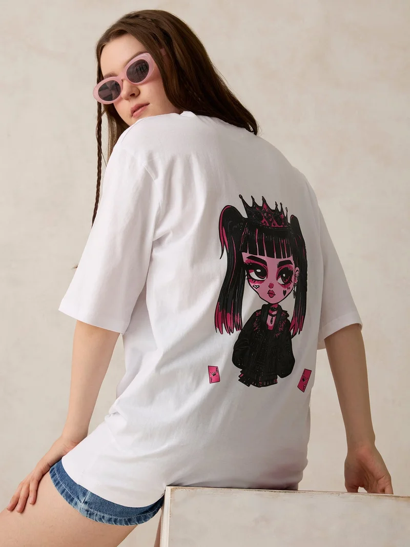 OUTZIDR White Graphic Oversized T-Shirt