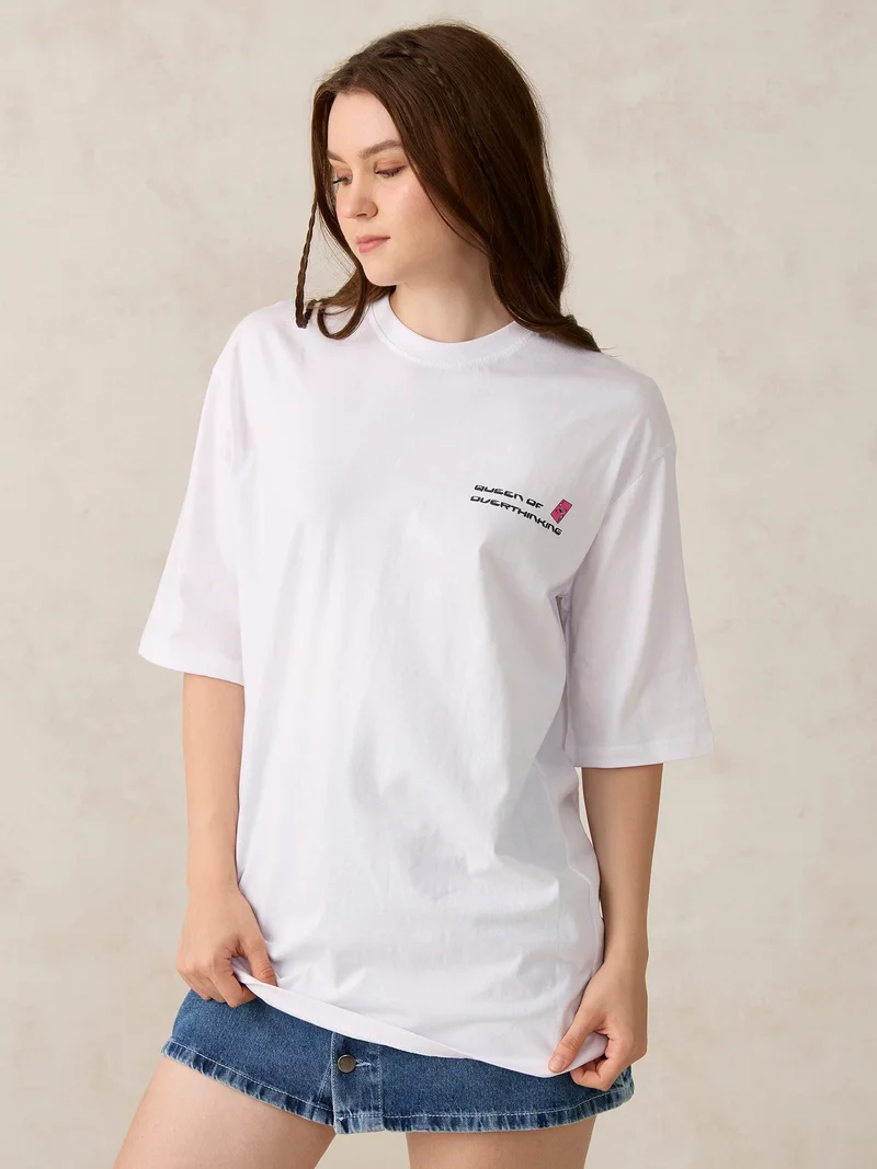 OUTZIDR White Graphic Oversized T-Shirt
