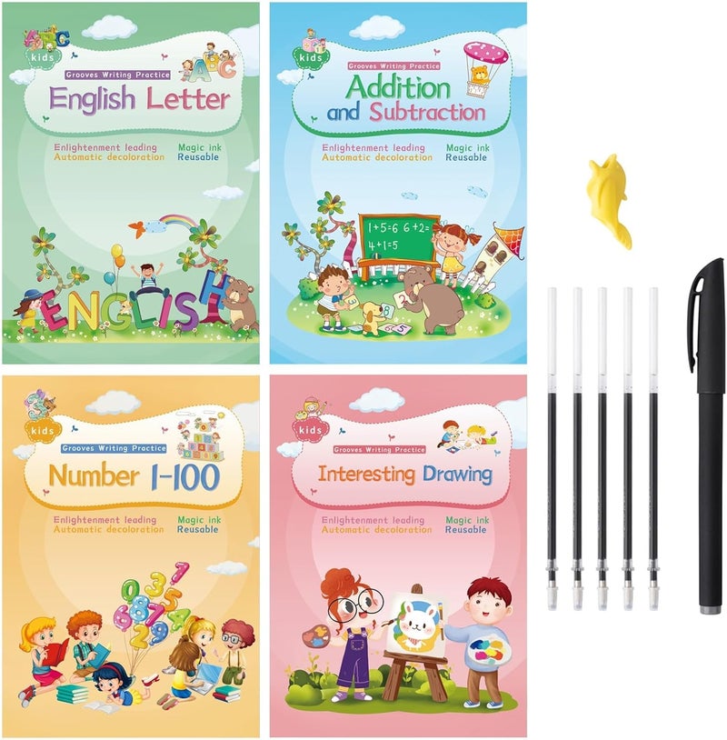 ASIGN Magic Ink Copybooks for Kids Reusable Handwriting Workbooks for Preschools Grooves Template Design and Handwriting Aid (4) - Image 1