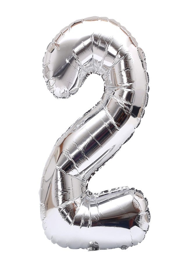 YPSelected 32 Inch Large Foil Helium Number Balloon Birthday Wedding Party 0-9 (Silver, 2) - Image 2