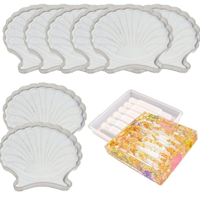 Snoogg SNOOGG Pack of 8 Inch/ 4 Piece of Seashell and 1 Piece of Stand Mould Epoxy Resin Casting Moulds for Making and DY Coaster, Flower Preservation, Home,Wedding Decor, Desk Organizers and More  - Image 1