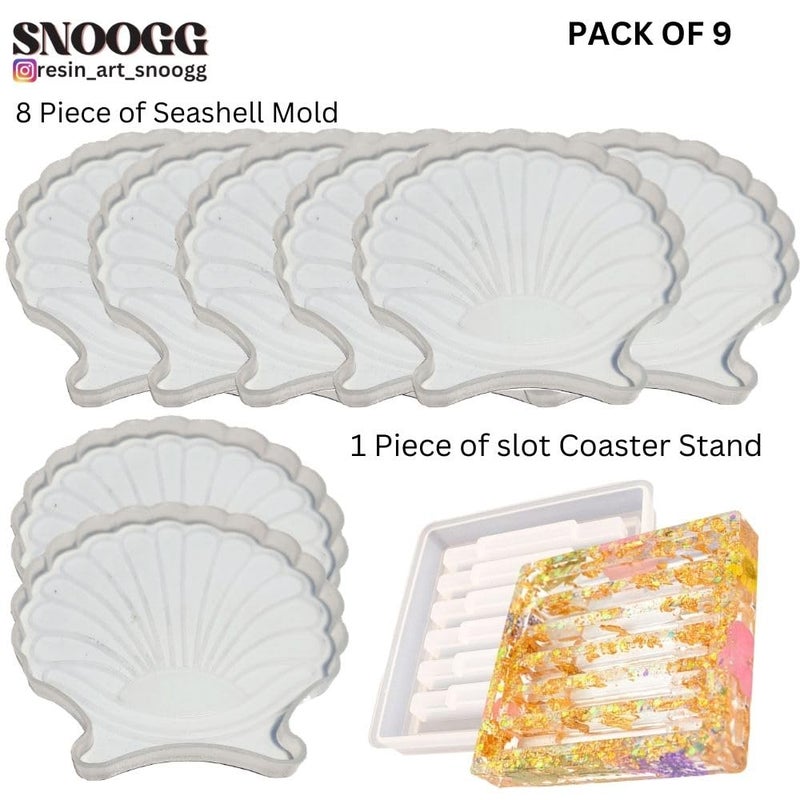 Snoogg SNOOGG Pack of 8 Inch/ 4 Piece of Seashell and 1 Piece of Stand Mould Epoxy Resin Casting Moulds for Making and DY Coaster, Flower Preservation, Home,Wedding Decor, Desk Organizers and More  - Image 2